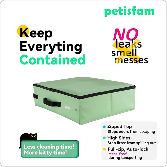 petisfam Portable Travel Litter Box for Easy Drive with Kitty, Large or Multiple Cats. Lightweight for Easy Carry, Sturdy, Leak-Proof, Collapsible