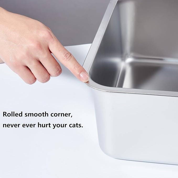 Stainless Steel Litter Box, 23.6x15.8x8 Inch(Deep) Stainless Steel Cat Litterbox XXL with High Sides, Non Stick No Smell Easy Clean Jumbo Metal Litter Boxes for Big/Fat Kitty