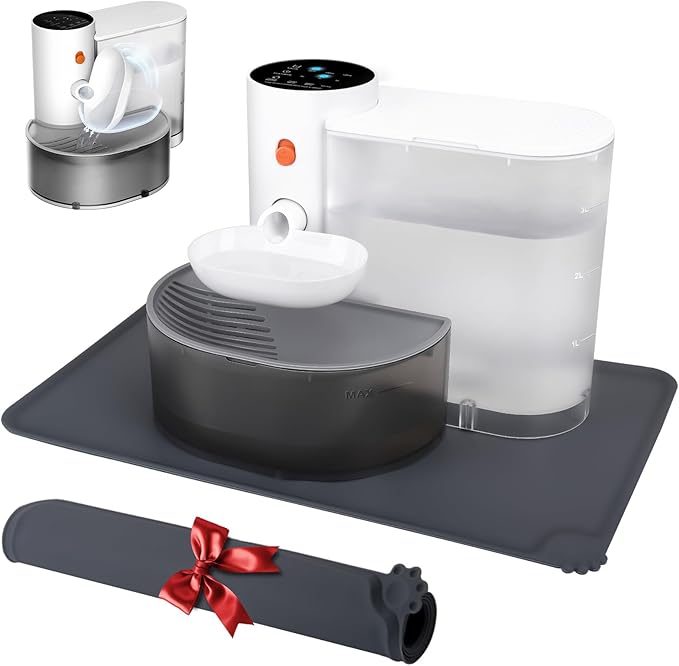 Smart Pet Water Fountain,Filterless Cat Water Fountain No Filter,3L/102oz Ultra Silent Cat Fountain, Separation Design(Includes A Silicone Food Mat)