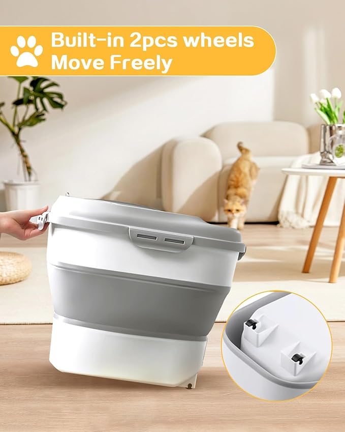 ANVS 2 Pack Dog Food Storage Container - Collapsible Dog Food Container with Airtight Lids, Scoop and 2.5L Small Pet Food Storage Container Dry Food For Dog, Cat and Other Pet Food (Grey, 30lbs)