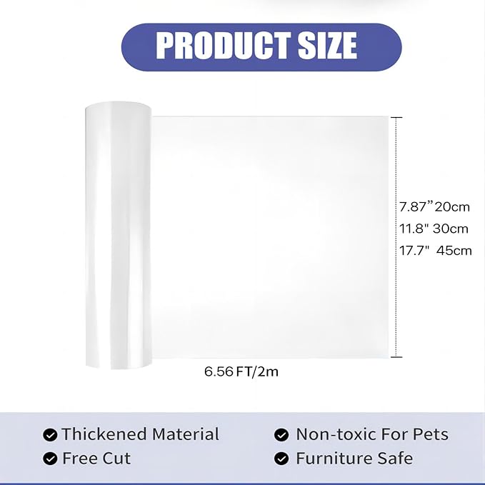 Cat Scratch Furniture Protector: Cat Anti Scratch Tape - Door Protector from Dog Scratching - Clear Training Self Adhesive Tape for Carpet, Sofa, Couch, Door(Transparent, 11.8" x 6.56FT)