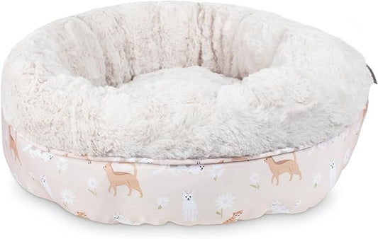 Fringe Studio Cat Bird Daisy Lite Peach Small Circle Pet Bed 18"- Poly Filled with Faux Fur Interior - Machine Washable