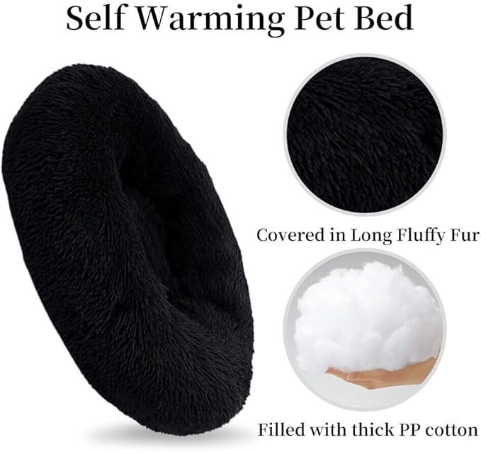 Cat Beds for Indoor Cats - Cat Bed Washable 24 inches, Dog Beds for Small Medium Dogs, Anti Anxiety Round Fluffy Plush Faux Fur Cat Bed, Thick Bottom (Dark, Large 24" L x 24" W)