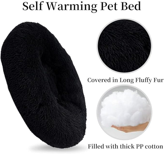 Cat Beds for Indoor Cats - Cat Bed Washable 24 inches, Dog Beds for Small Medium Dogs, Anti Anxiety Round Fluffy Plush Faux Fur Cat Bed, Thick Bottom (Dark, Large 24" L x 24" W)