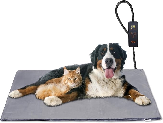 Toozey Large Pet Heating Pad, 6 Adjustable Temperature Dog Cat Heating Pad with Timer, Waterproof Heated Dog Bed with Chew Resistant Cord, Indoor Electric Pet Heated Mat 35x24in