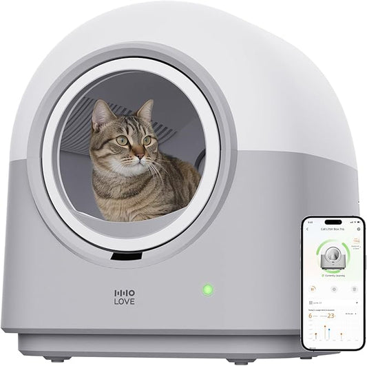 Self-Cleaning Litter Box Automatic Electronic Hands-Free Smart Robot self Cleaning Litter Box - Large 60L Capacity, Safe Anti-Pinch,with Deodorizer and Liner,for Multiple Cats (Grey Pro)