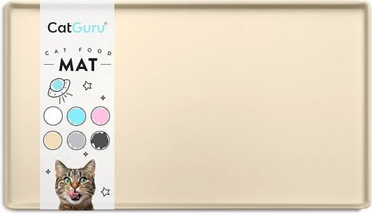 CatGuru Cat Food Mat, Small & Large Pet Feedingd Mat, 100% Waterproof Cat Mats for Food and Water, Silicone Mats for Pet Bowls, Non-Slip Placemat for Water Bowl or Fountain (Large, Sand)