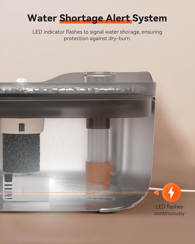 Cat Water Fountain Stainless Steel,4.5L/158oz Wired Cat Water Dispenser,Wired Pet Water Fountains for Cats Indoor,Quiet Dog Water Bowl,Colorful Water Level Float, Gray - FS10