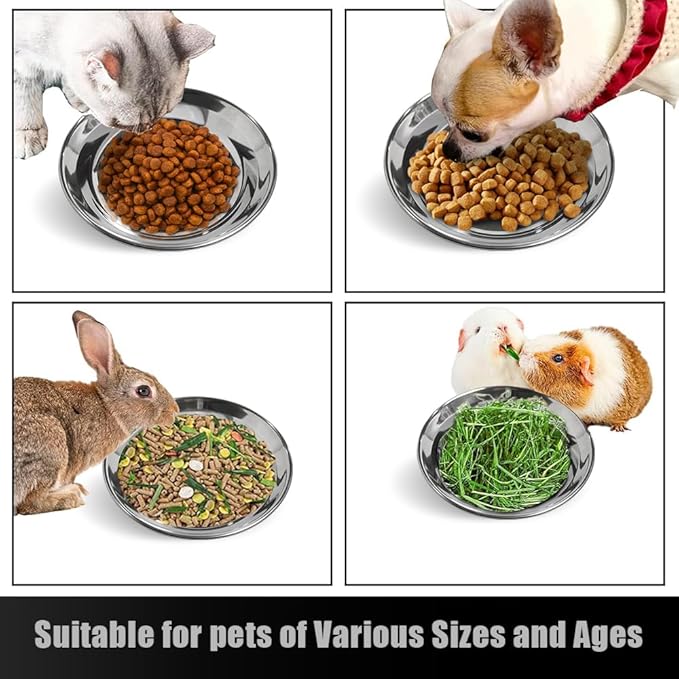 Stainless Steel Cat Bowls Food Dishes for Indoor Cats Cats Shallow Whisker Friendly 6.4Inches Cat Food Water Dishes Bowls Whisker Fatigue Relief Dishwasher Safe 2Pcs