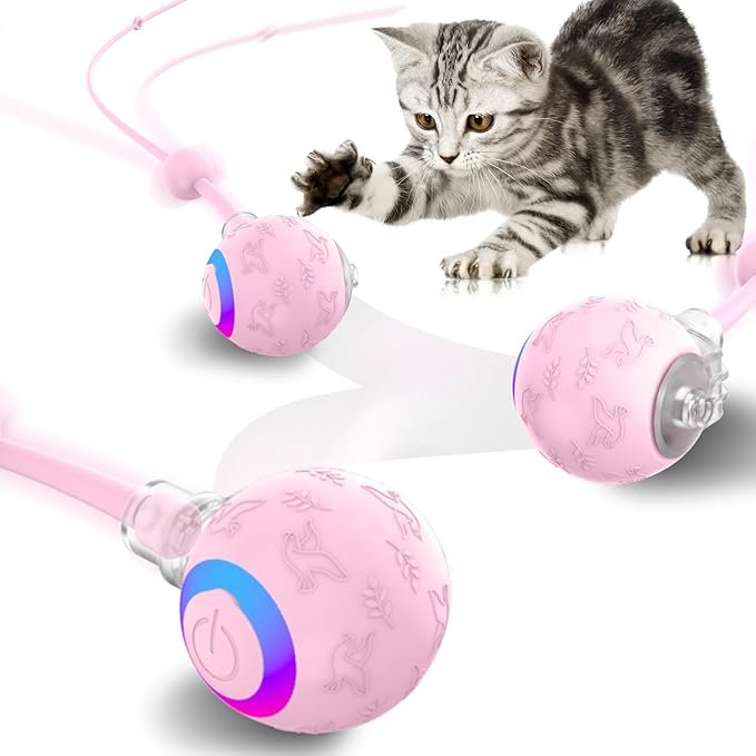 Interactive Cat Toys Ball for Indoor Cats,Automatic Kitten Toys for Bored Indoor Adult Cats,Motion Activated,USB Rechargeable (Pink)