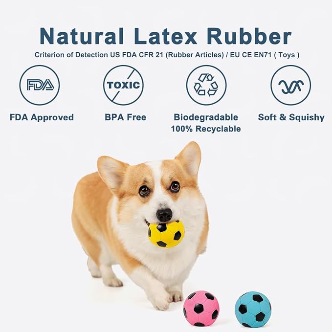 2.6" Squeaky Dog Ball for Medium Dogs, Soft Latex Rubber Squeaky Dog Toys, Cute Bounce Pet Squeak Toys Play Fetch Football Soccer Ball