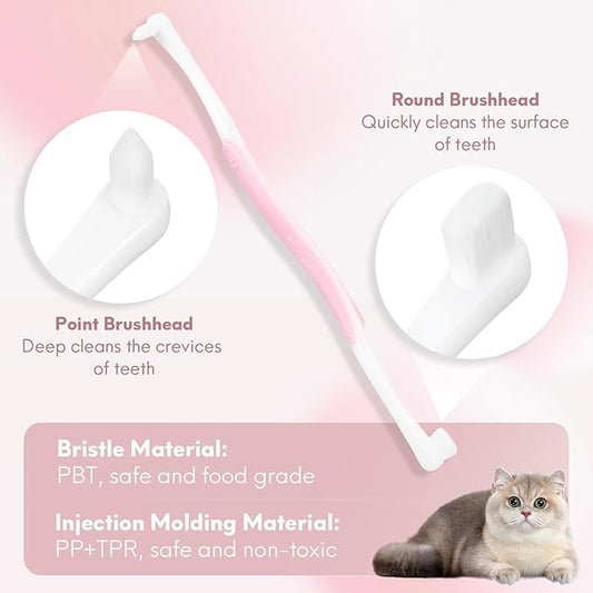 2 Pcs Dual-Sided Cat Toothbrush with Micro Brush Head, Ultra Soft Nano Bristles Pet Toothbrush Kit, Kitten/Puppy Toothbrushes, Fit into Cats/Small Dogs Mouth, Avoid Bleeding Gums