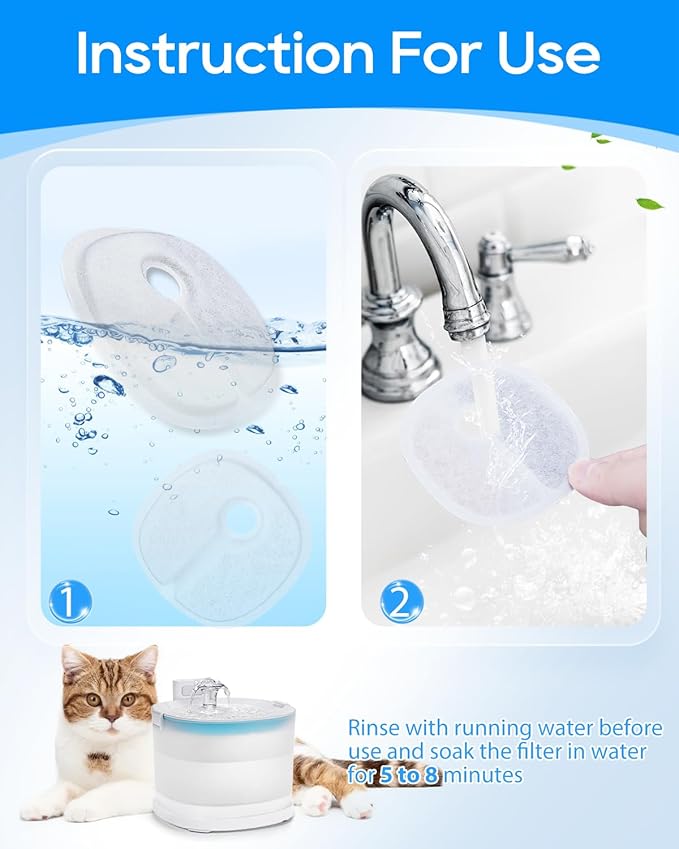 Cat Water Fountain Filter Replacement Compatible with 2L/67oz E1 and E1+ Automatic Cat Water Dispenser Wireless Pet Fountain Battery Operated, Multilayer Filter, 8 PACK