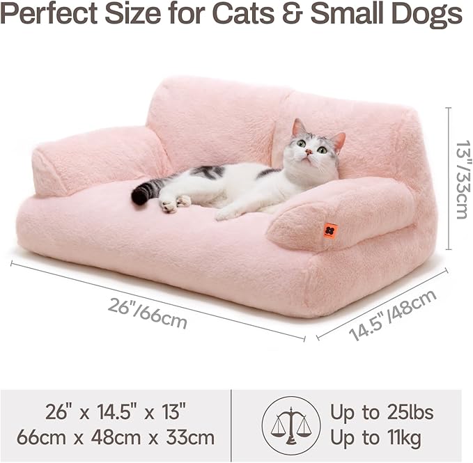 MEWOOFUN Cat Bed for Indoor Cats, Washable Dog Beds for Small Dogs & Cats with Removable Cover, Fluffy Cat Couch with Non-Slip Bottom (Pink, 26.0" L X 19.0" W X 13.0" Th)