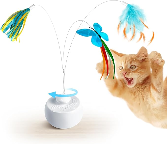 Migipaws Interactive Cat Toys, Butterfly & Feather Kitten Toy,Automatic Spinning Ball for Indoor Bored Cats,Self Play Intelligent Touch Senser, 3 Replacements