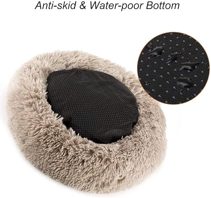 Cat Beds for Indoor Cats - Cat Bed Washable 24 inches, Dog Beds for Small Medium Dogs, Anti Anxiety Round Fluffy Plush Faux Fur Cat Bed, Thick Bottom (Light Brown, Large 24" L x 24" W)