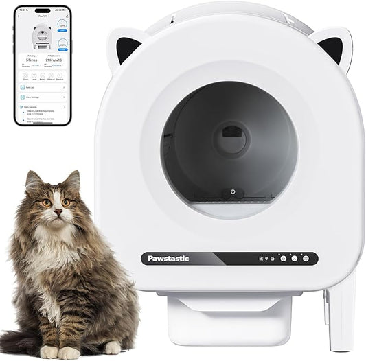 Self Cleaning Litter Box, APP Control and Safety Sensors, Smart Health Monitor, 68 L Large Space Odor-Free Waste Disposal for Multiple Cats