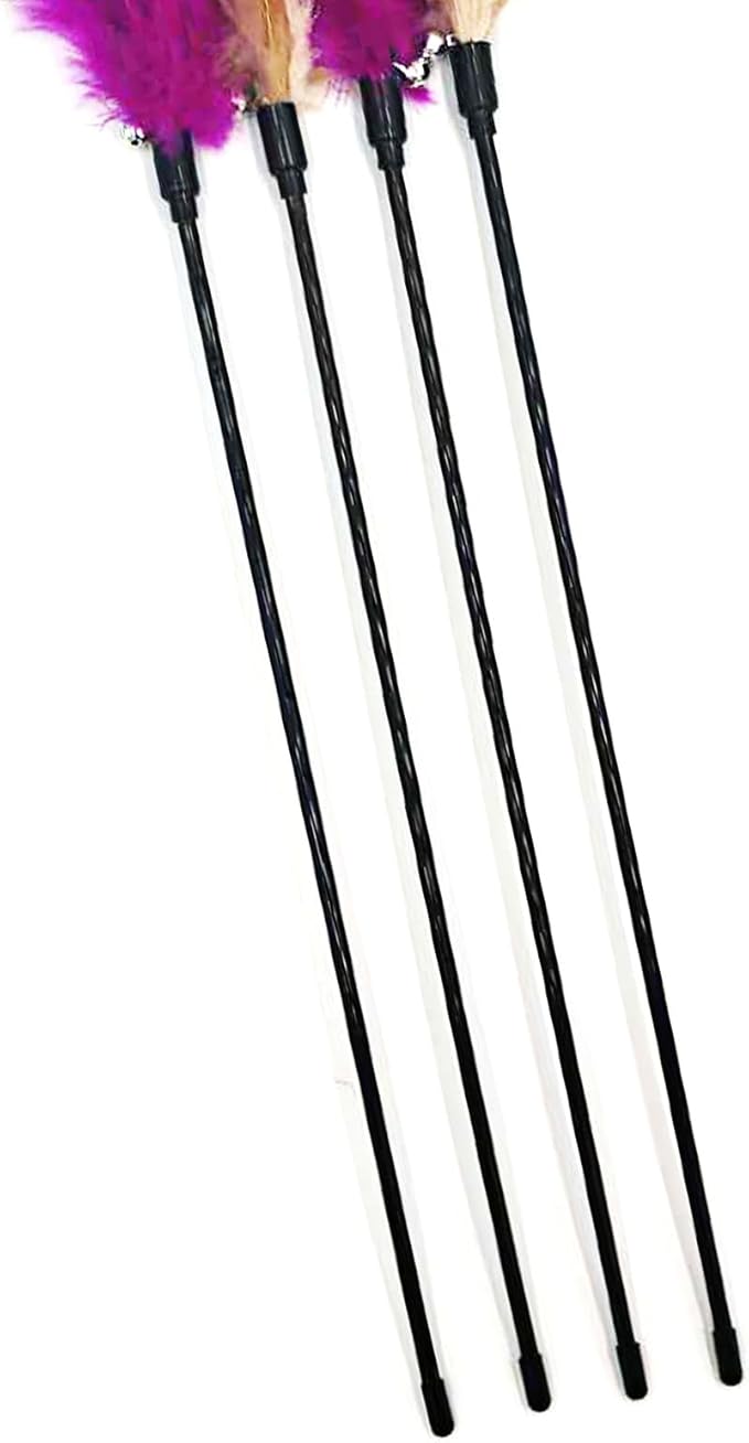 4 PCS Interactive Cat Teaser Wand - 20" Long Wand with Loud Bell for Cat and Kitten