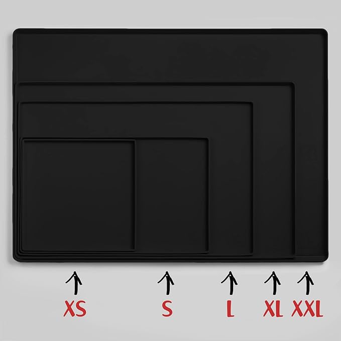 DogBuddy Dog Food Mat – Waterproof Dog Bowl Mat for Food and Water, Silicone Pet Feeding Mats for Floors, Non-Slip Placemat with High Edges for Dogs Bowls, Puppy Essentials (XXL: 32"x24", Black)