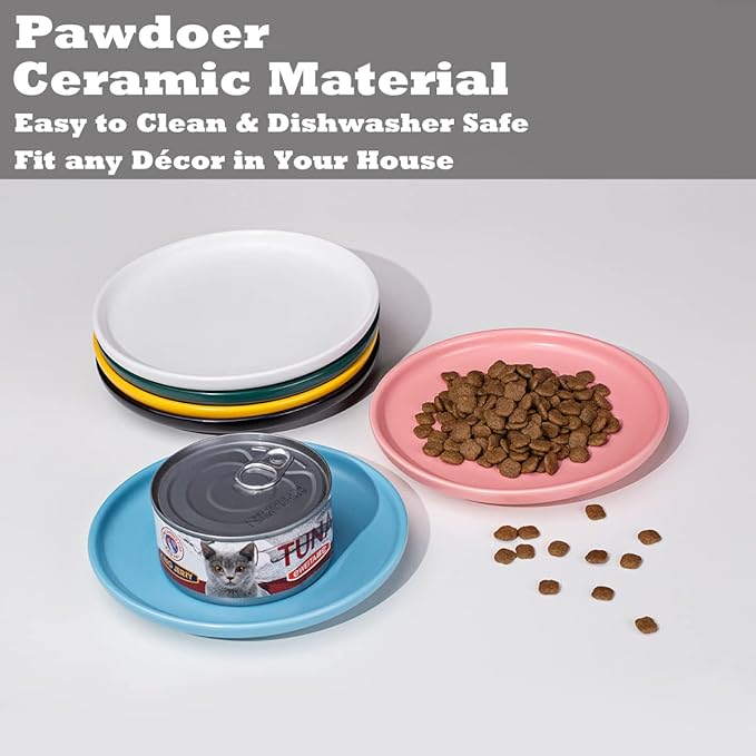 Ceramic Shallow Cat Dish 6 inch, Whisker Fatigue Free Cat Food Bowls, Wide and Small Pet Plate for Kitten and Kitty, Short Legged Munchkin Cat