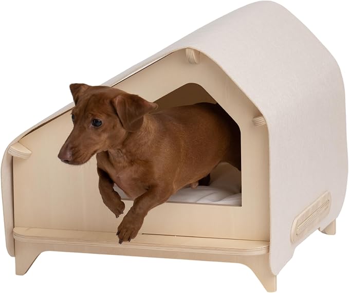 RAWRY Cat House – Covered Indoor Pet Bed with Cushion & Scratcher | Wood Cat Scratcher House for Cats, Kittens, Small Dogs