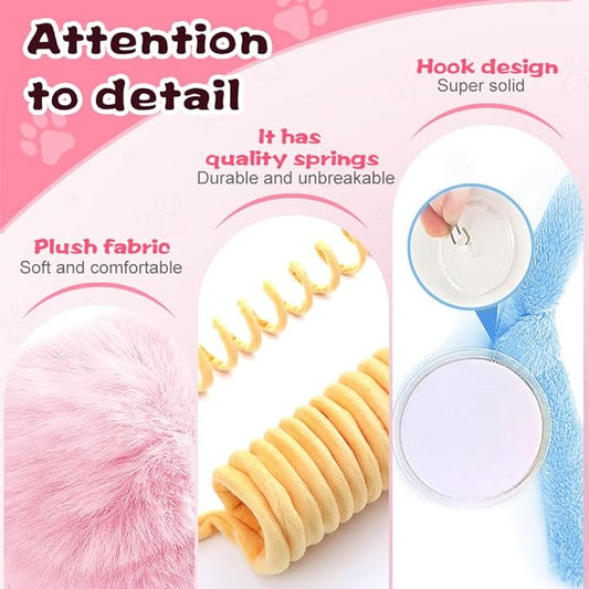 Hanging Fluffy Cat Catnip Ball Toys,2025 New Interactive Cat Toy for Indoor,Kitten Play Chase Exercise Toys,Long Tail Stretchable Soft Plush Teaser Ball with Bell (Pink)