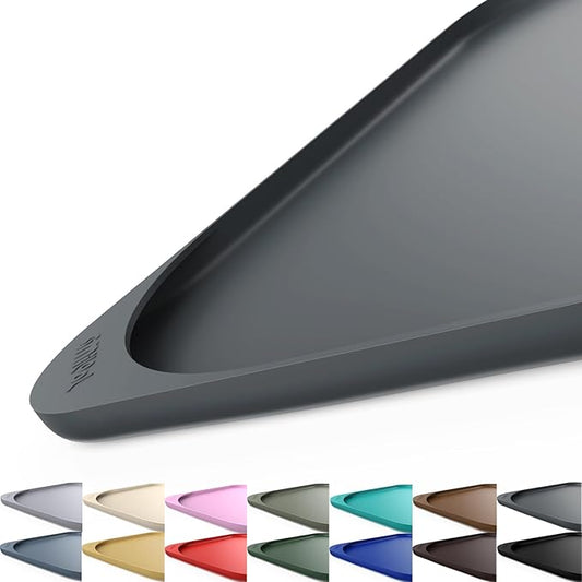 Silicone Pet Feeding Mat with Raised Edge & Residue Collection Pocket for Food and Water, Dog Bowl Mats, Cat Bowls Placemat with High Lip for Floor Waterproof, 19 x 12 x 0.7 Gray