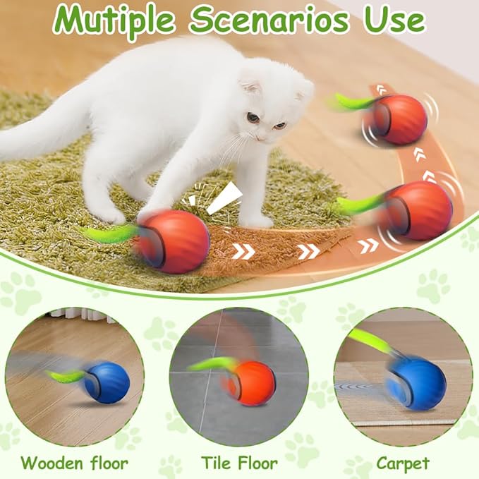 Interactive Cat Toys for Indoor Cats, Smart Interactive Cat Toy Ball with Tail Fast Rolling on Carpet Automatic Kitten Toys for Bored Indoor Adult Cats Two Speed Adjustment (Blue)