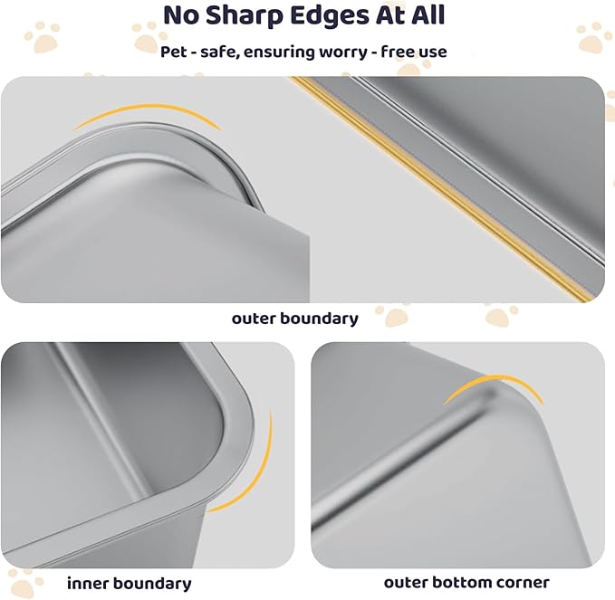 Stainless Steel Cat Litter Box - Kitty Litter Boxes-Metal High Sided Cat Pan, Indoor Litter Tray, No Smell, Easy to Clean, Pet Toilet Supplies for Kitten, Kitty, Rabbit