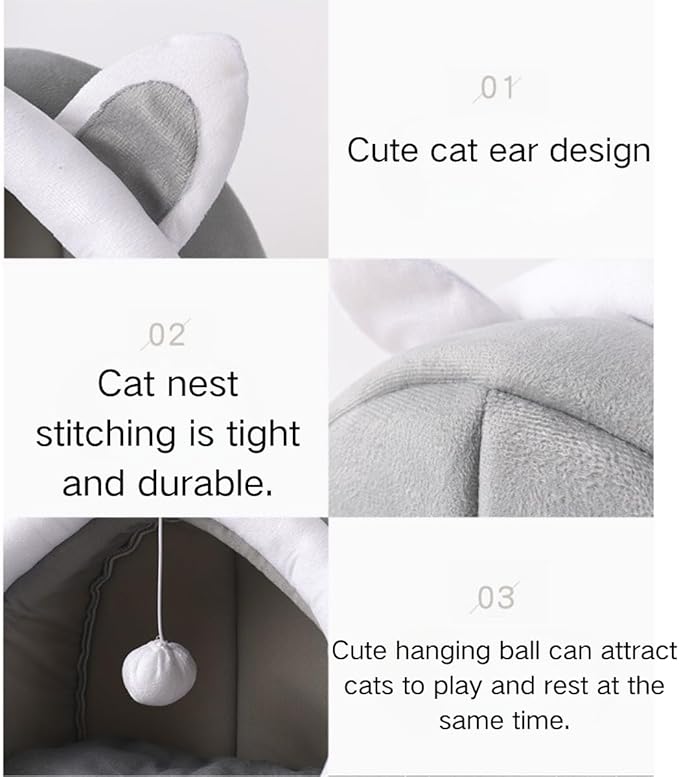 Cat Bed Cave with Removable Cushion, Indoor Pets Plush House Bed with Pompom for Small Dogs Cats Kitten Puppy Rabbits (Green,L)