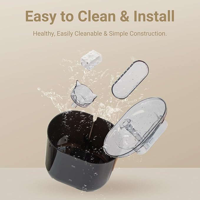 Meill Cat Water Fountain, 75Oz/2.2L Dog Water Bowl Dispenser with Filter Indoor for Small Pets, Automatic Shut-Off for Low Water Level, Water Level Visible, Ultra-Silent, Plug-in, Black