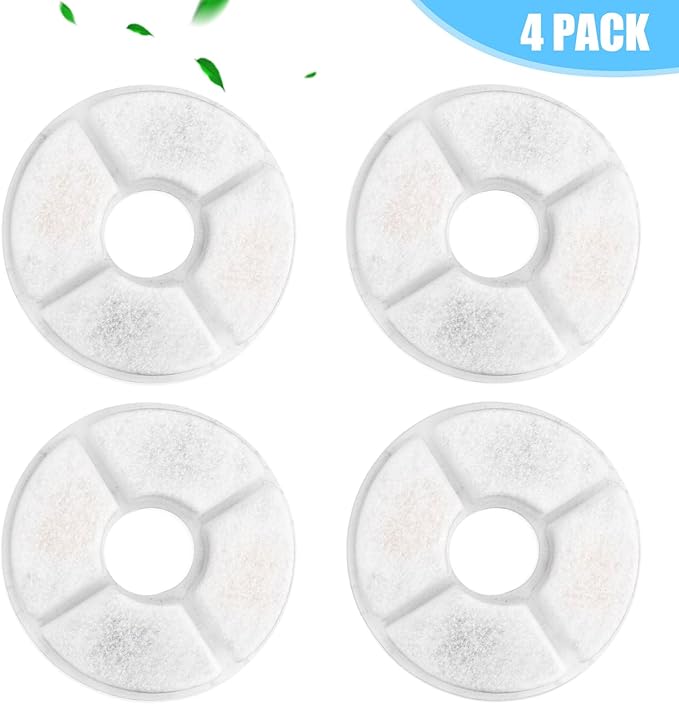 Cat Water Fountain Filter Replacement, 4 Pcs Cat Fountain Filters with 3-Filtration System, Round Cats Carbon Filters Compatible with 81oz /2.4L Round Automatic Pet Fountain Water Dispenser