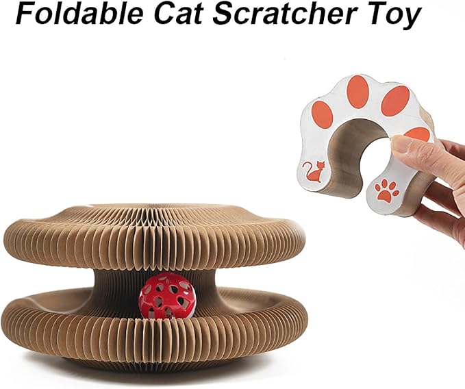 Kitty Kurlz Cat Toy, Magic Organ Cat Interactive Scratcher Cardboard with Bell Ball, Foldable & Changeable Accordion Shape Exercise Anxiety Relief Toy for Indoor Cats(1PCS)