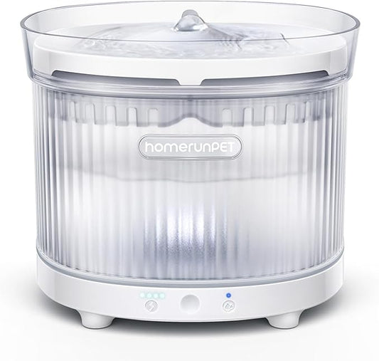 Homerunpet Cordless Cat Water Fountain, 7800mAh Battery, 30-Day Runtime, Easy-Clean Detachable Design, Transparent Tank, Motion Sensor, White