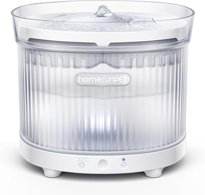 Homerunpet Cordless Cat Water Fountain, 7800mAh Battery, 30-Day Runtime, Easy-Clean Detachable Design, Transparent Tank, Motion Sensor, White