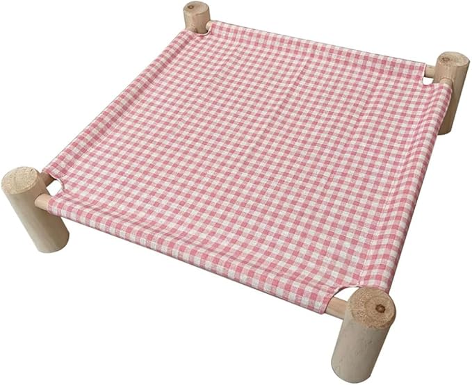 Pozico Elevated Cat & Dog Bed – Wooden Frame Pet Hammock for Small Dogs & Cats, Indoor/Outdoor Raised Bed with Breathable Mesh, Portable Pet Cot Furniture – Pink Grid