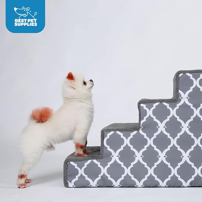 Best Pet Supplies Dog Stairs & Steps - Foam Steps for Small Dogs & Cats, Non-Slip Indoor Balanced Pet Step Support, Dog Ramp, No Assembly, Gray Lattice Print, 3-Step (13.5-inch Height)