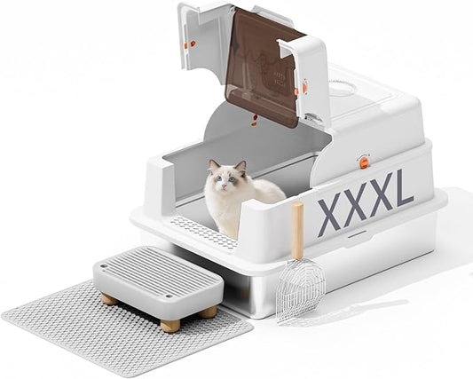 Stainless Steel Litter Box with Lid, 28" Extra Large Cat Litter Pan, Enclosed Metal Litter Box with Litter Scoop & Filter Pedal, Anti-Leakage, Odor Free, Non-Sticky, Anti-Leakage, Easy Cleaning