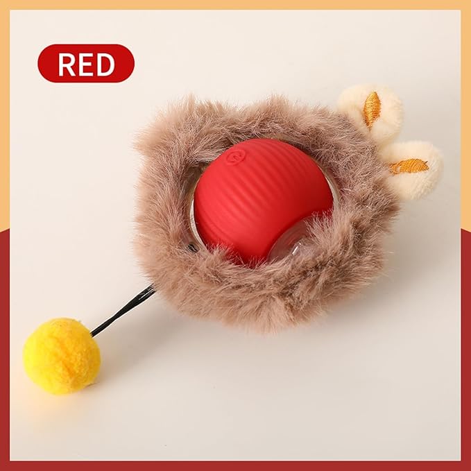 Interactive Cat Toy Ball for Indoor Cats, 2025 New Fast Self Rolling Ball Cat Toy on Carpet, Smart Interactive Automatic Cat Toy Ball for Gifts for Indoor Cats, Moving Cat Toy Ball-Plush Style(Red)
