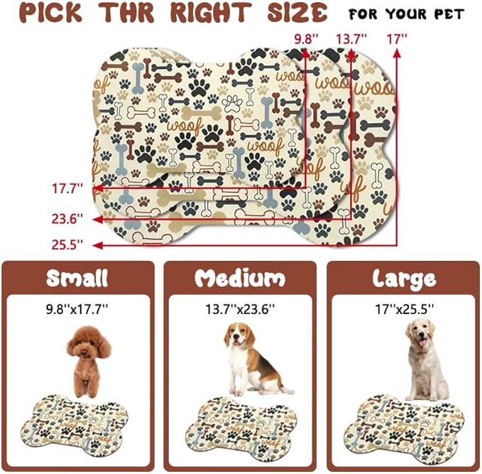 Dog Food Mats for Floors Waterproof, Pet Feeding Absorbent Water Bowl Mat Cat Placemats Beige Bone Shape 25.5 * 17 inch