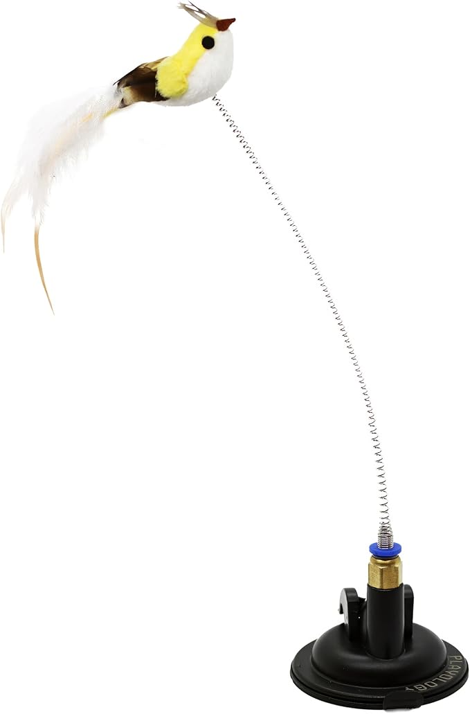 Playology Cat Toy Suction Cup Spring Bird | Interactive Toy with Lifelike Feather Bird | Secure Suction Cup with Unpredictable Movement | Perfect for Active Indoor Cats
