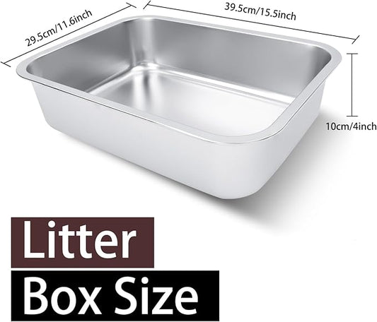 Small Stainless Steel Litter Box for Kittens, 15.5"×11.6"×4" Metal Litter Box for Kitten Rust-Proof, Non Stick, No Smell, Easy to Clean for Cats Rabbits