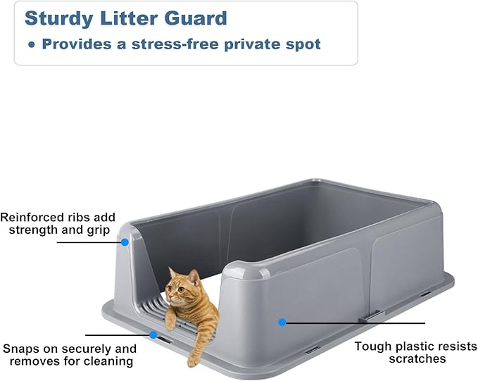 Stainless Steel Cat Litter Box - XL Enclosed High-Sided Pan for Big Cats - Non-Stick Odor Resistant - Easy to Clean with Scoop & Mat