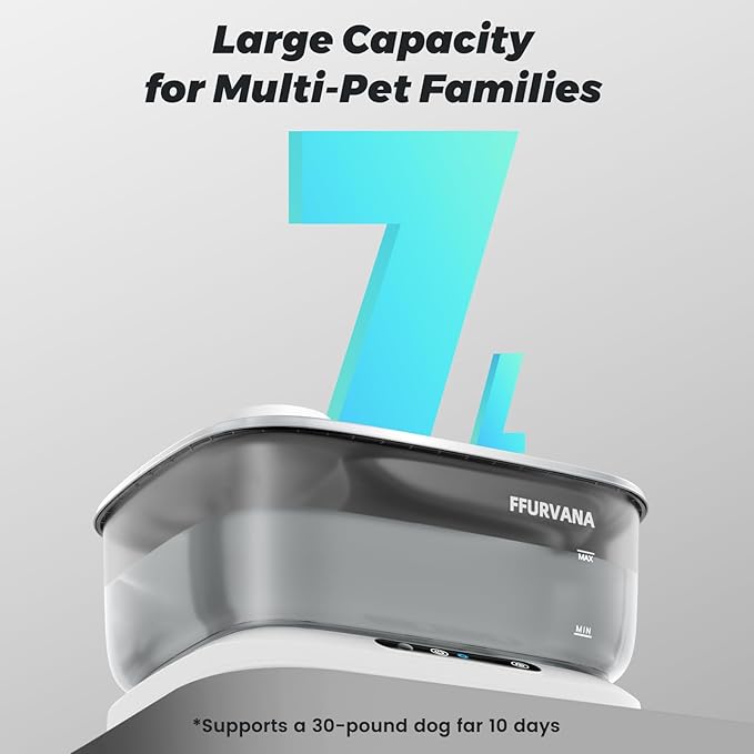 Pet Water Fountain, for Large Dogs, 68 Days Battery Life, 7L Smart Dog Drinking Fountain, Quiet Design, Dual Modes (Wireless & Wired), Food-Grade Stainless Steel for Multi-Pet Homes