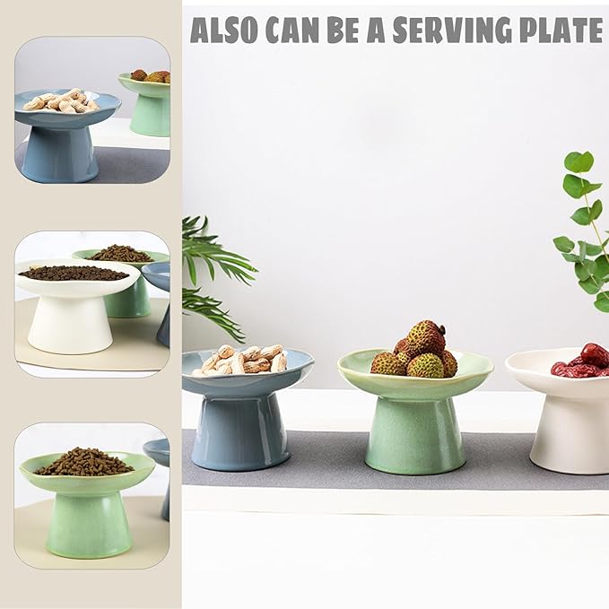 Extra Wide 6.1" Raised Cat Food Bowl, Shallow Ceramic Elevated Cat Feeder, Anti Vomiting, Stress Free, Whisker Fatigue, Pet Food or Water Bowl, White