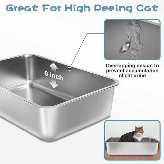 Stainless Steel Litter Box 2 Pack,19.7"x13.7"x6" Large Metal Litter Box for Kitty/Cat/Rabbits, Easy to Clean, Non Stick Litterbox No Smell for Adult Cats