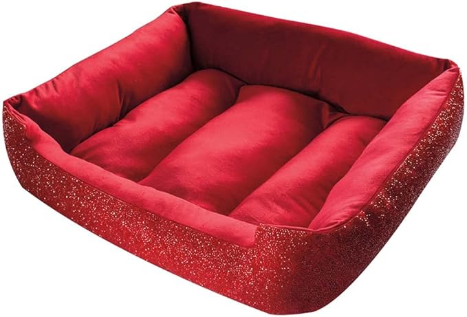 Pet Bed, Sparkling Rhinestones, Soft, Comfortable Velvet, for Lounging Dogs, Cats, Pets, Red, Large, Sold Individually