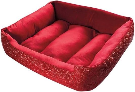 Pet Bed, Sparkling Rhinestones, Soft, Comfortable Velvet, for Lounging Dogs, Cats, Pets, Red, Large, Sold Individually