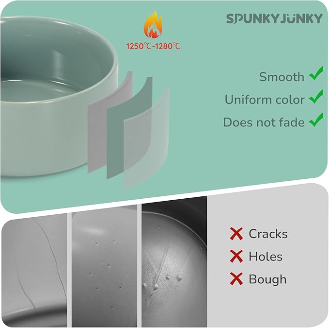 SPUNKYJUNKY 42OZ Ceramic Dog and Cat Bowl, Modern Cute Weighted Food Water Bowl for Replacement Morandi Green (1 Pack)