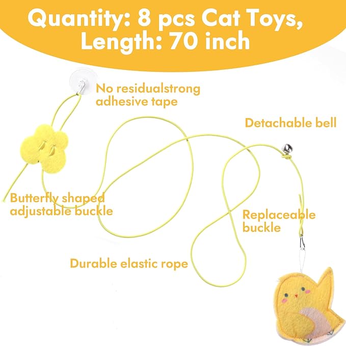 Cat Toys Indoor 8 Pcs Cat Hanging Interactive Colorful Toy Suitable for Bored Adult Cats and Kittens for Self Play Chase Exercise Mental and Physical Stimulation